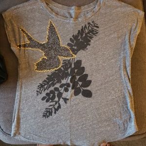 Jean wrap top and beaded bird top